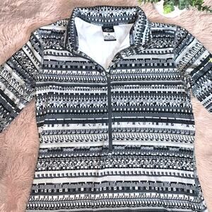 Nike Dri-Fit Gray, Black, White Pixel Stripe Print Half Zip Activewear Pullover